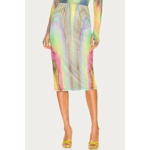 AFRM Lynn Abstract Print Mesh Midi Skirt Watercolor Multi XL NWT rainbow pencil